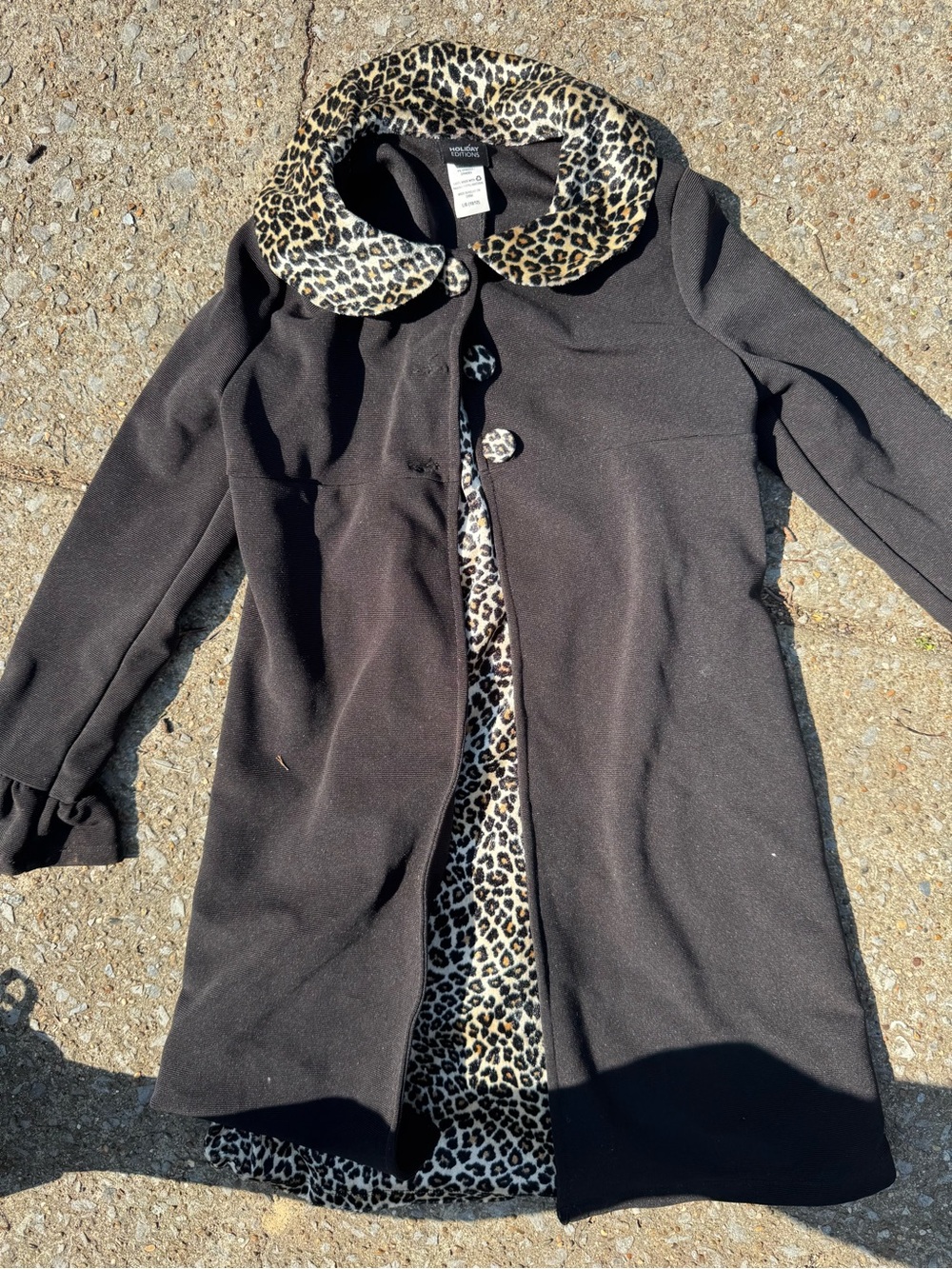 Girls' Black Coat with Leopard Print dress